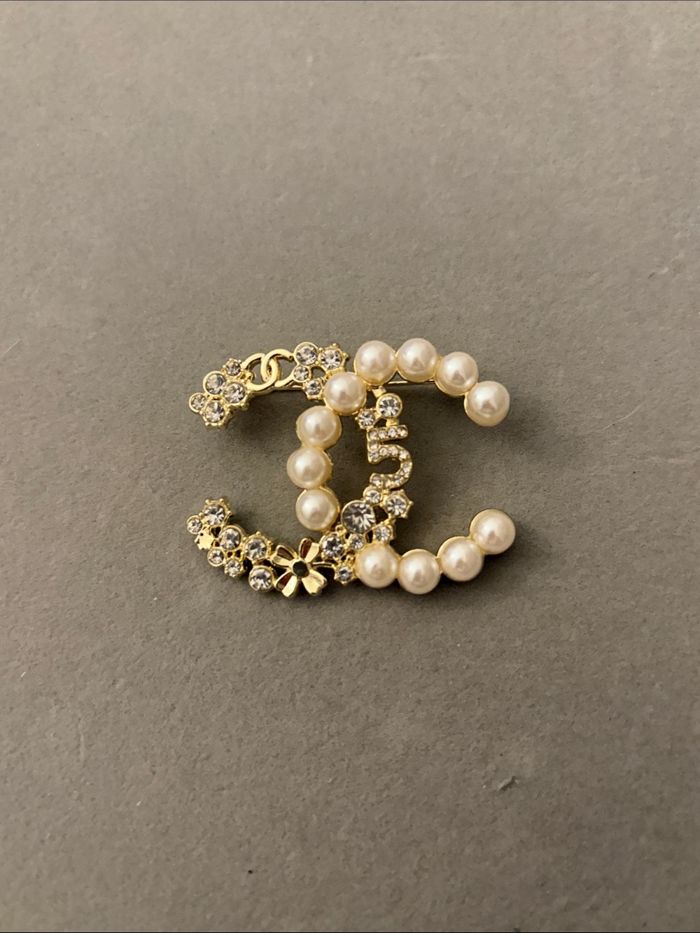 Gold Pearl & Crystal Brooch Pin